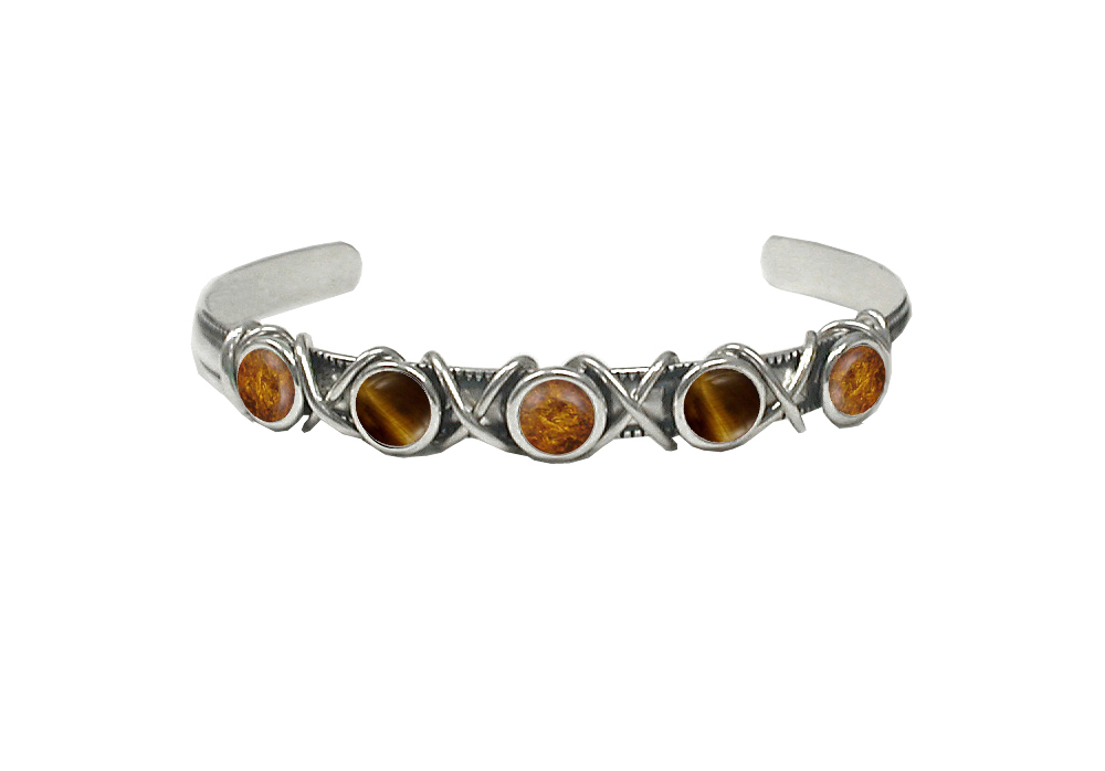 Sterling Silver Cuff Bracelet With Amber And Tiger Eye